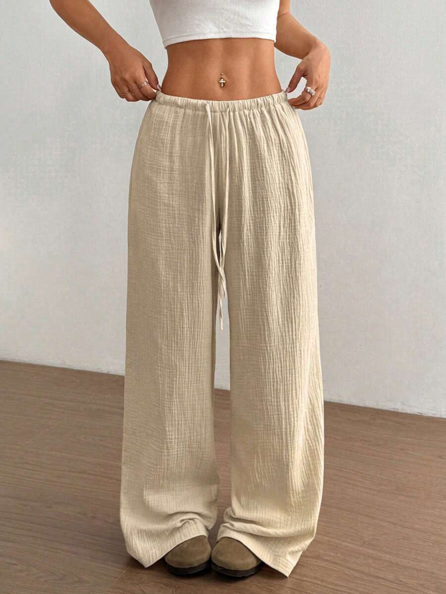 Effortless Linen Wide Leg Pants for Women with High Waist Drawstring Relaxed Flowing Casual Style