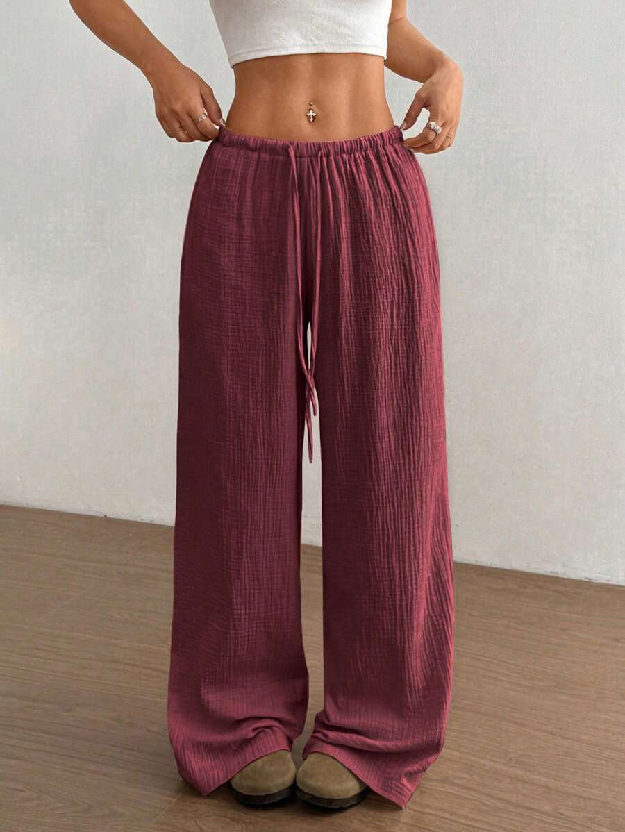 Effortless Linen Wide Leg Pants for Women with High Waist Drawstring Relaxed Flowing Casual Style