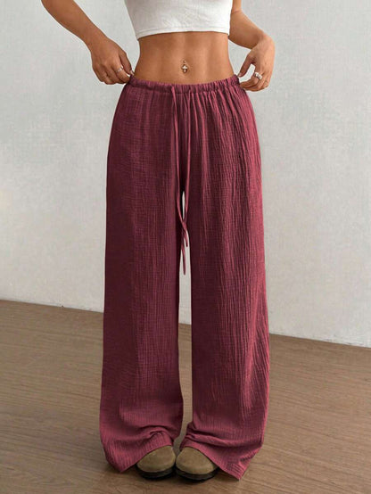 Effortless Linen Wide Leg Pants for Women with High Waist Drawstring Relaxed Flowing Casual Style