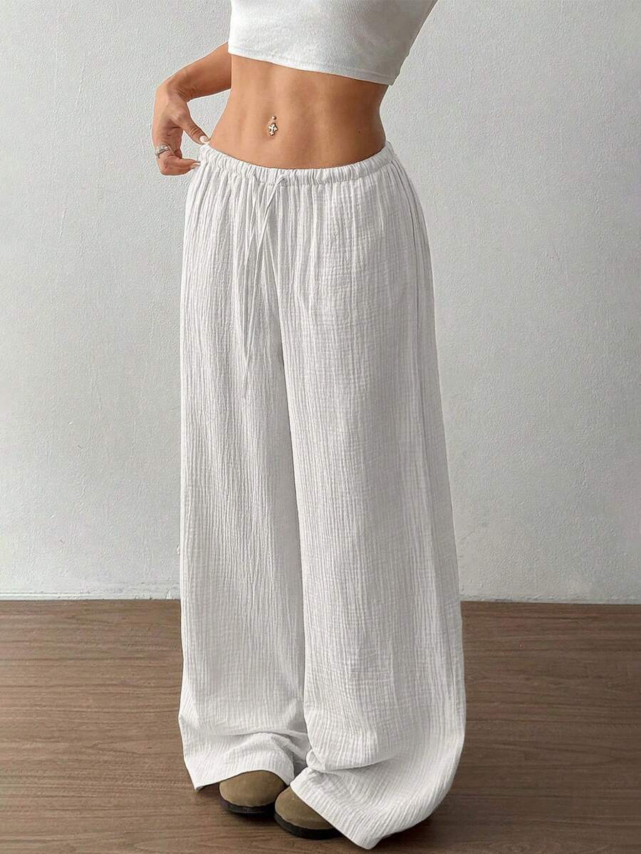 Effortless Linen Wide Leg Pants for Women with High Waist Drawstring Relaxed Flowing Casual Style