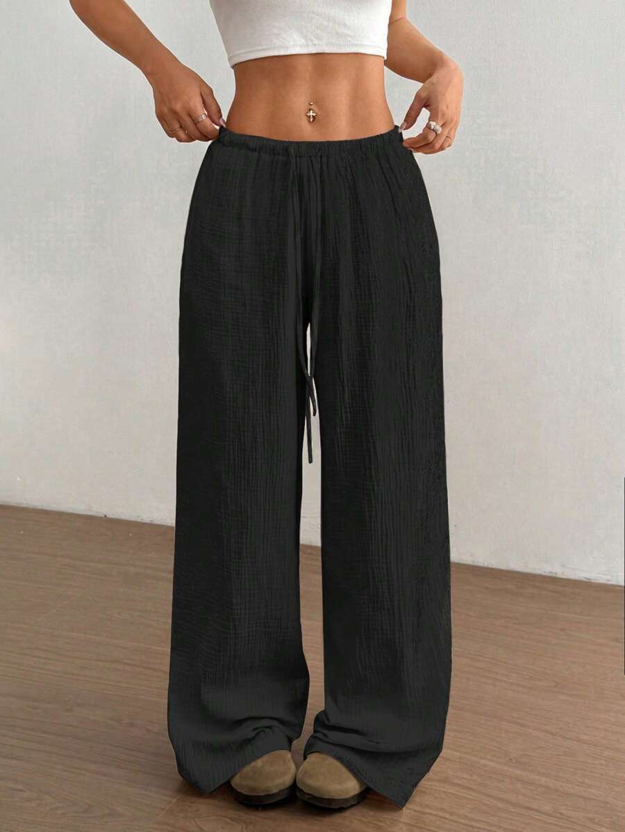 Effortless Linen Wide Leg Pants for Women with High Waist Drawstring Relaxed Flowing Casual Style