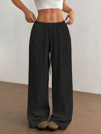 Effortless Linen Wide Leg Pants for Women with High Waist Drawstring Relaxed Flowing Casual Style