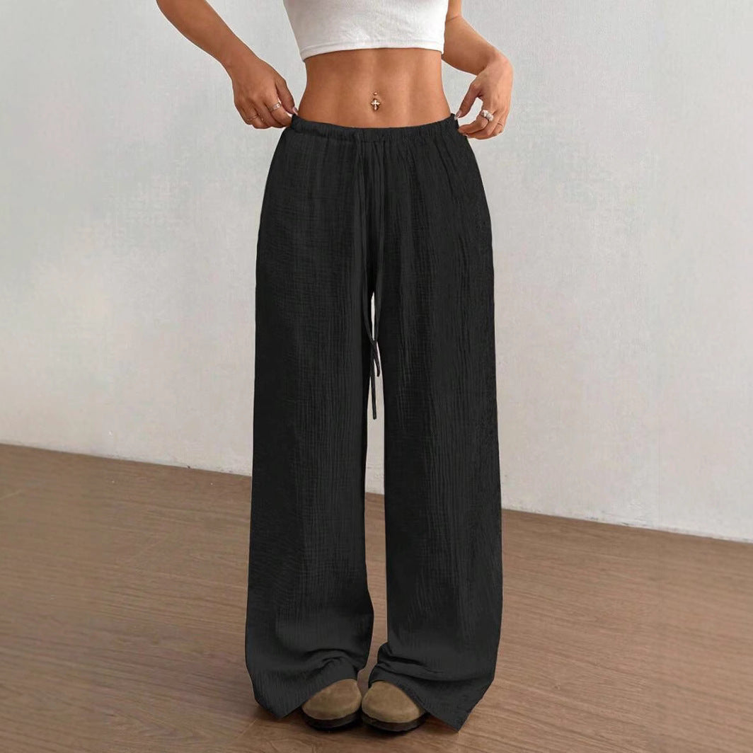 Effortless Linen Wide Leg Pants for Women with High Waist Drawstring Relaxed Flowing Casual Style