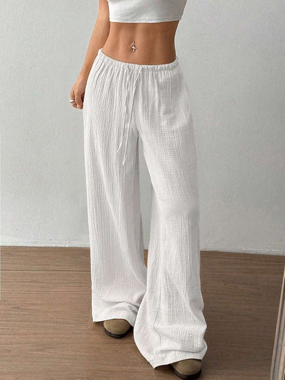 Effortless Linen Wide Leg Pants for Women with High Waist Drawstring Relaxed Flowing Casual Style