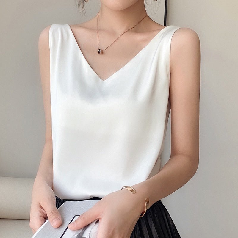 Effortless Satin Camisole Top for Women with V Neck Sleeveless Relaxed Flowing Style