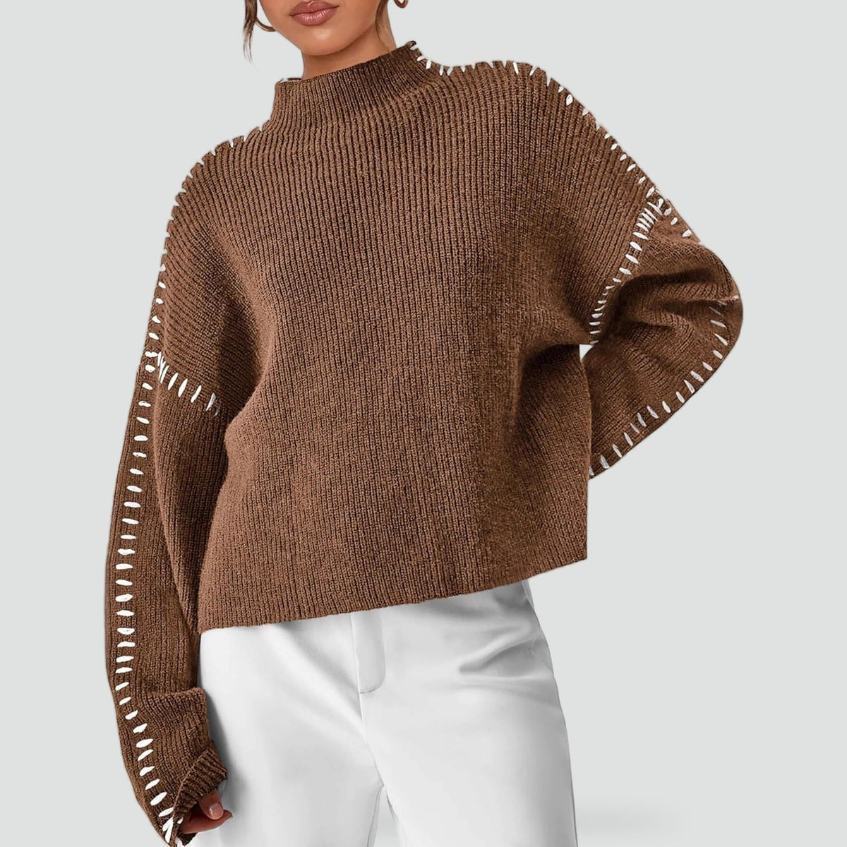 Women's Oversized Knit Mock Neck Sweater