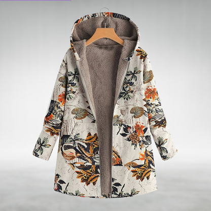 Effortless Floral Print Fleece Jacket for Women with Hooded Long Sleeve Zip Front Relaxed Style