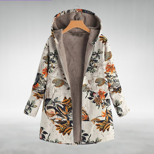 Effortless Floral Print Fleece Jacket for Women with Hooded Long Sleeve Zip Front Relaxed Style