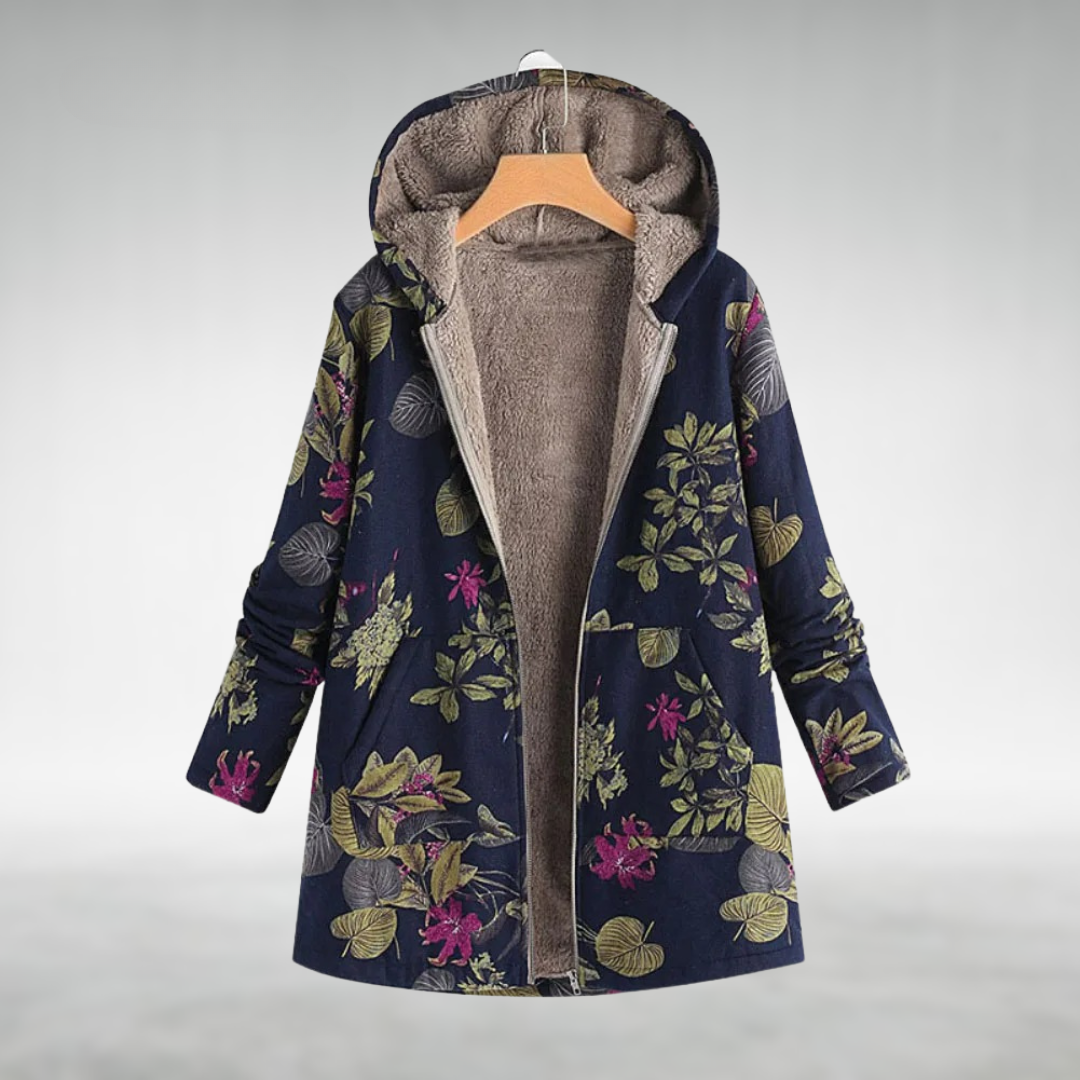 Effortless Floral Print Fleece Jacket for Women with Hooded Long Sleeve Zip Front Relaxed Style