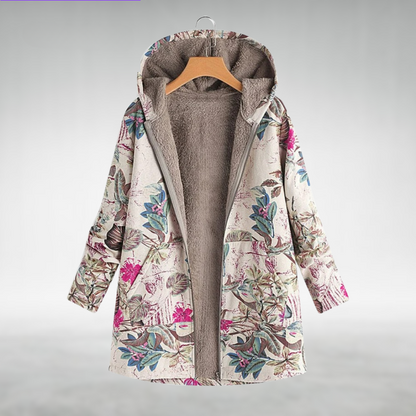 Effortless Floral Print Fleece Jacket for Women with Hooded Long Sleeve Zip Front Relaxed Style