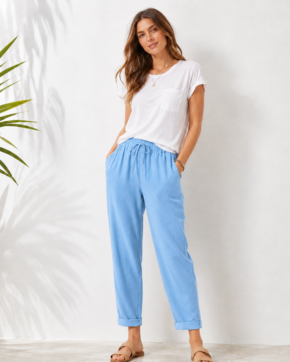 Effortless Linen Pants for Women with High Waist Drawstring Tapered Relaxed Flowing Casual Style