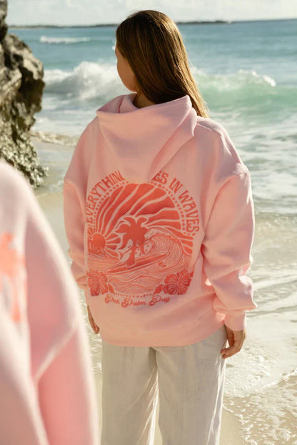 Effortless Graphic Print Hoodie for Women with Drawstring Hood Long Sleeve Oversized Relaxed Style