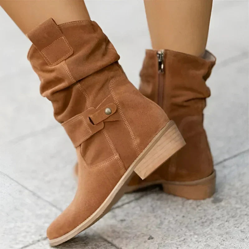 Women's Suede Slouch Low Heel Ankle Boots