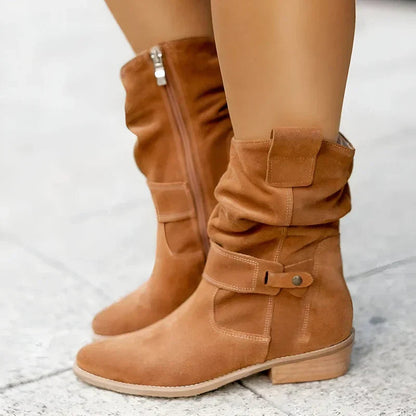 Women's Suede Slouch Low Heel Ankle Boots
