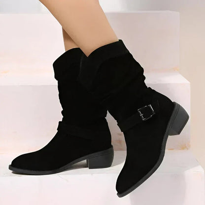 Women's Suede Slouch Low Heel Ankle Boots