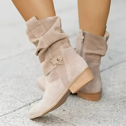 Women's Suede Slouch Low Heel Ankle Boots