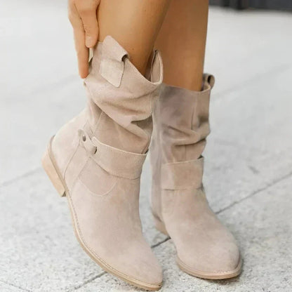 Women's Suede Slouch Low Heel Ankle Boots