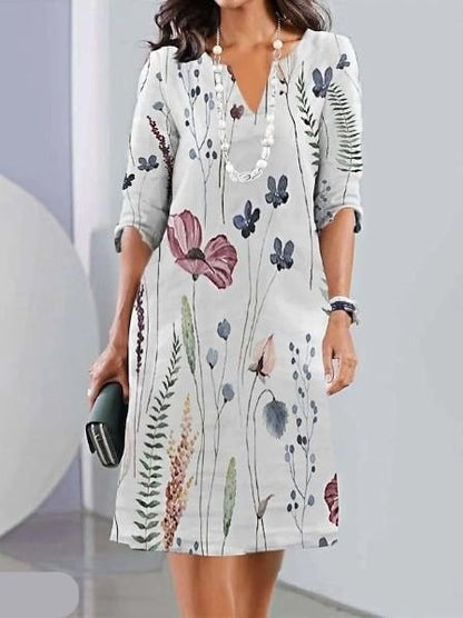 Elegant Floral Midi Dress for Women with V Neck Flutter Sleeve Flowing Bohemian Style