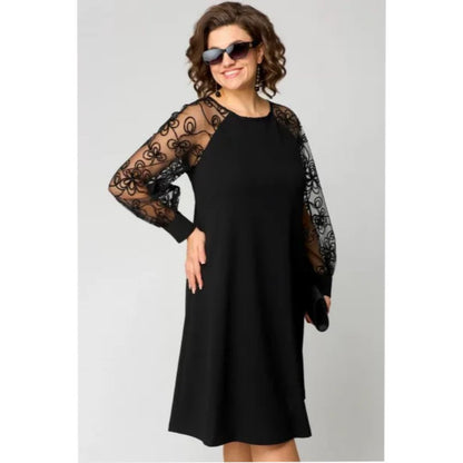 Elegant Black Lace Mini Dress for Women with Round Neck Long Sleeve Sheer Embroidered A Line Cocktail Style