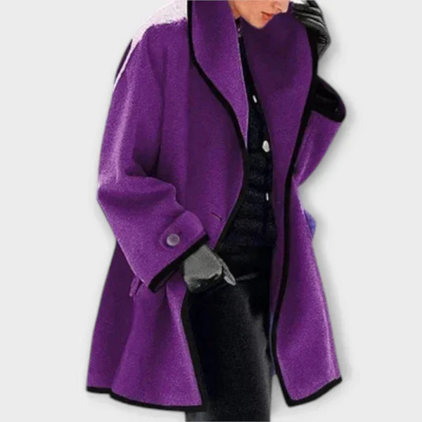 Women's Contrast Trim Swing Wool Coat