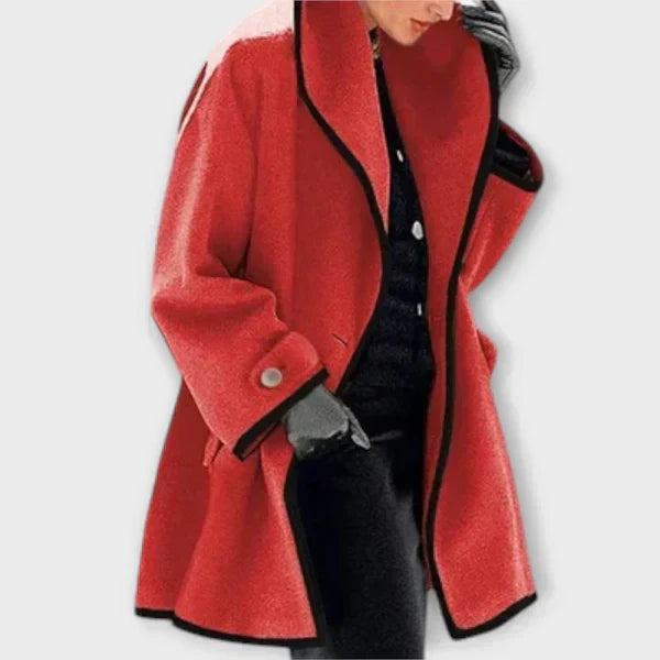 Women's Contrast Trim Swing Wool Coat