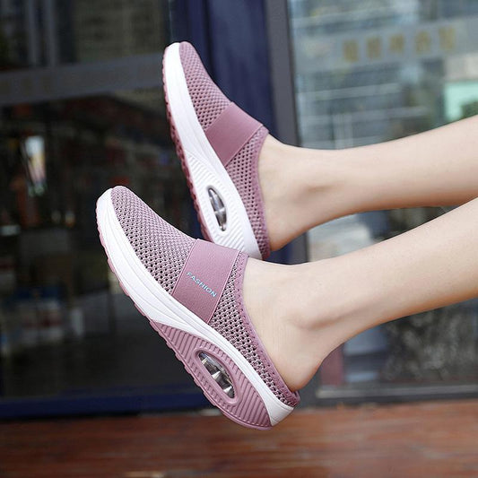 Comfortable Mesh Slip On Wedge Sneakers for Women with Air Cushion Platform Mule Style
