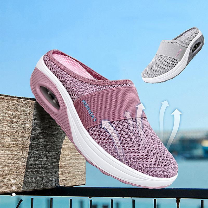 Comfortable Mesh Slip On Wedge Sneakers for Women with Air Cushion Platform Mule Style