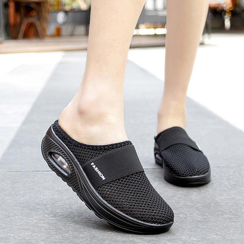 Comfortable Mesh Slip On Wedge Sneakers for Women with Air Cushion Platform Mule Style