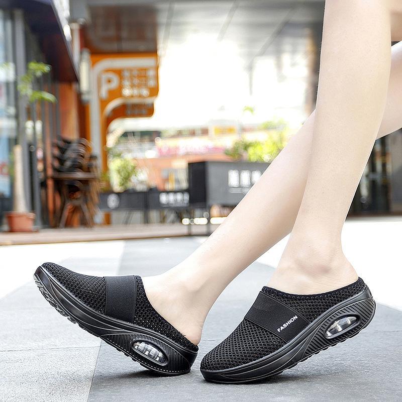 Comfortable Mesh Slip On Wedge Sneakers for Women with Air Cushion Platform Mule Style