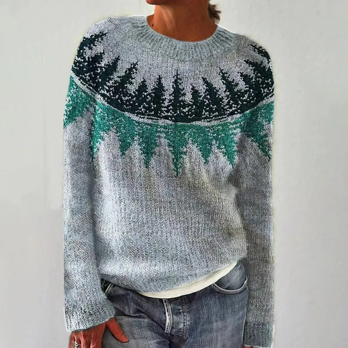 Comfortable Striped Knit Sweater for Women with Crew Neck Long Sleeve Relaxed Oversized Style
