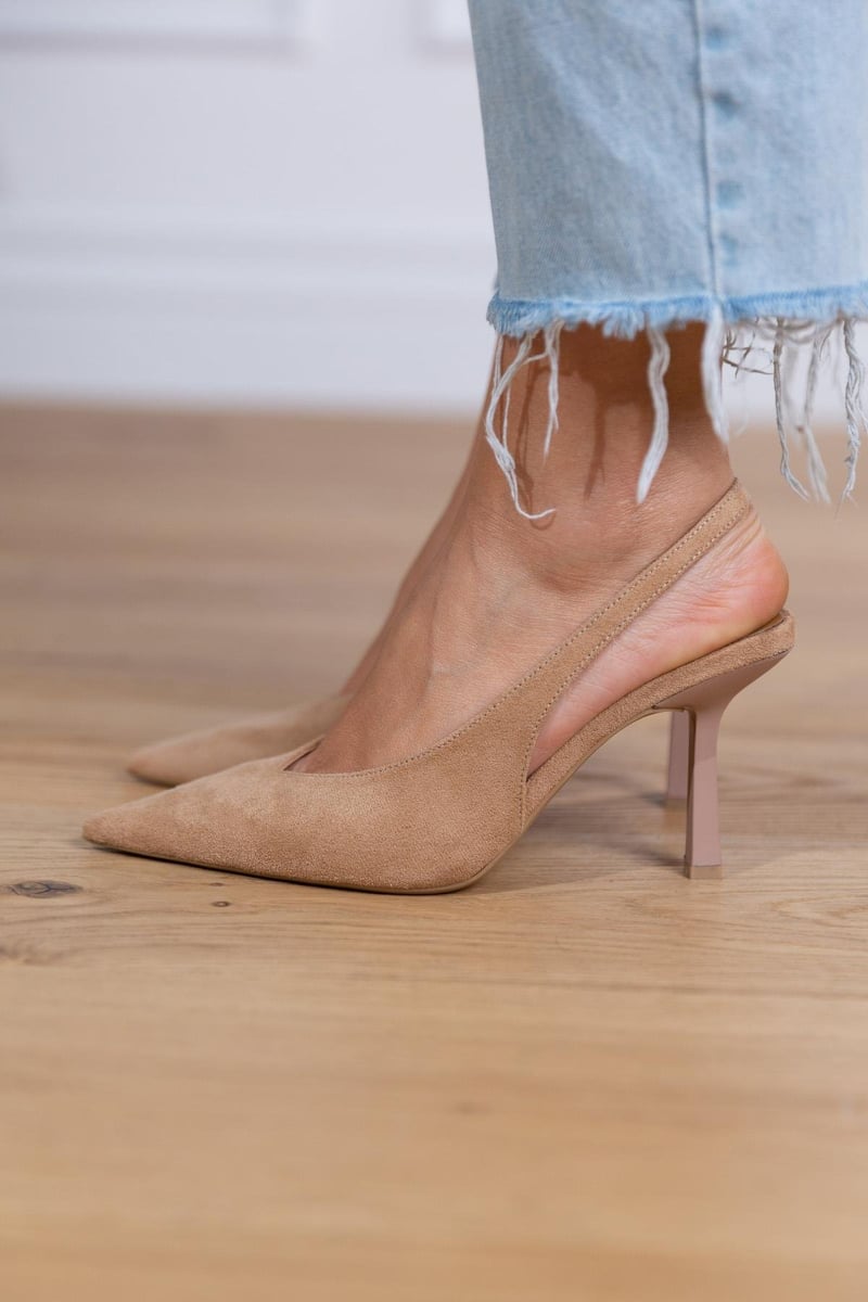 Elegant Brown Suede Slingback Pumps for Women with Pointed Toe Stiletto Heel Style