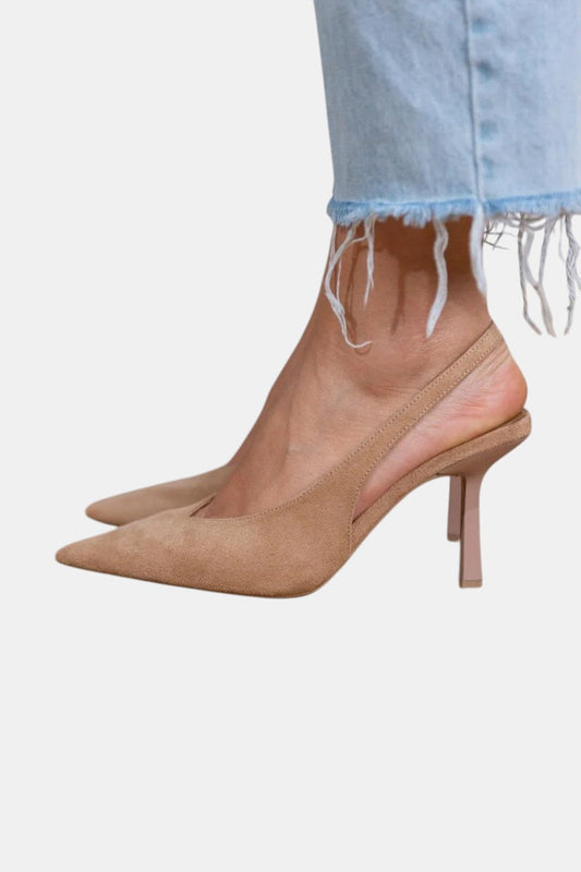 Elegant Brown Suede Slingback Pumps for Women with Pointed Toe Stiletto Heel Style