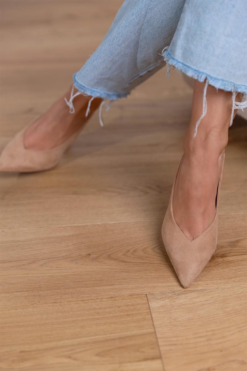 Elegant Brown Suede Slingback Pumps for Women with Pointed Toe Stiletto Heel Style