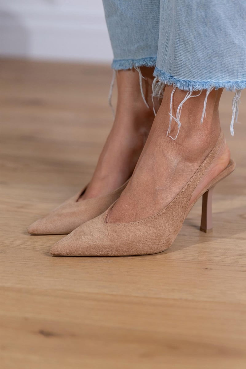 Elegant Brown Suede Slingback Pumps for Women with Pointed Toe Stiletto Heel Style