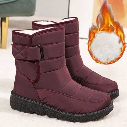 Cozy Quilted Faux Fur Rainproof Boots for Women with Velcro Strap Thermal Winter Style