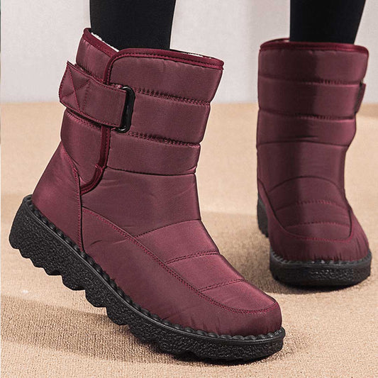 Cozy Quilted Faux Fur Rainproof Boots for Women with Velcro Strap Thermal Winter Style