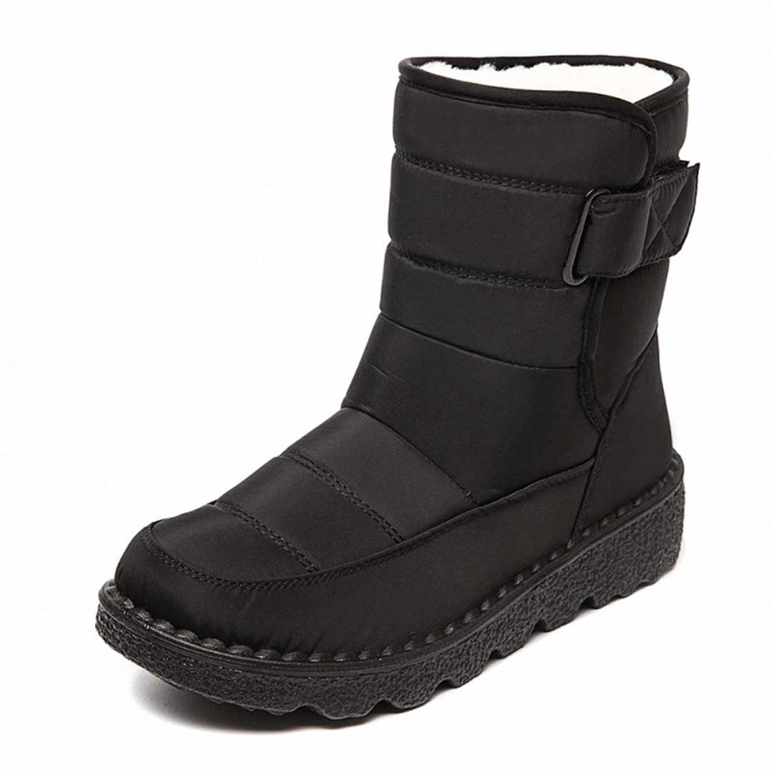 Cozy Quilted Faux Fur Rainproof Boots for Women with Velcro Strap Thermal Winter Style