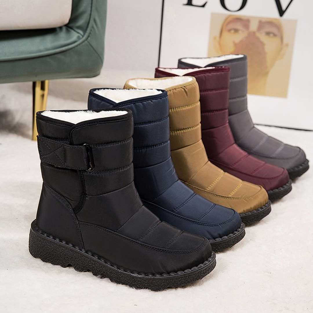Cozy Quilted Faux Fur Rainproof Boots for Women with Velcro Strap Thermal Winter Style