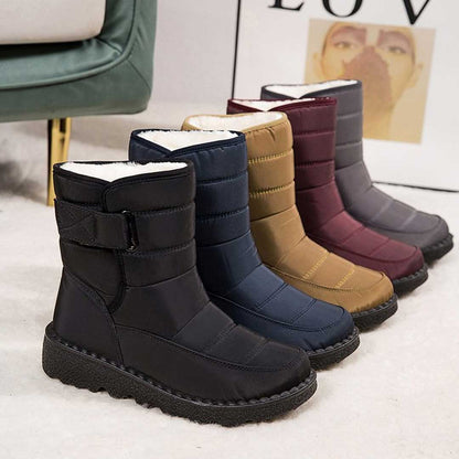 Cozy Quilted Faux Fur Rainproof Boots for Women with Velcro Strap Thermal Winter Style