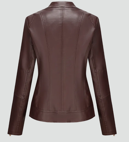 Women's Faux Leather Zip Biker Jacket