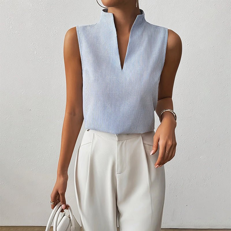 Effortless Ribbed Blouse for Women with Mock Neck Sleeveless Relaxed Tank Style