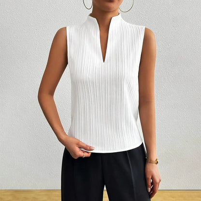 Effortless Ribbed Blouse for Women with Mock Neck Sleeveless Relaxed Tank Style