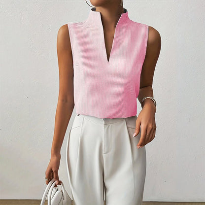 Effortless Ribbed Blouse for Women with Mock Neck Sleeveless Relaxed Tank Style