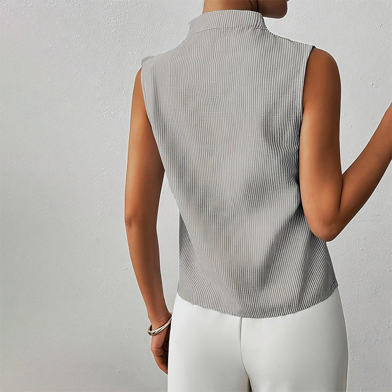 Effortless Ribbed Blouse for Women with Mock Neck Sleeveless Relaxed Tank Style