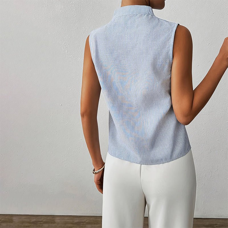 Effortless Ribbed Blouse for Women with Mock Neck Sleeveless Relaxed Tank Style