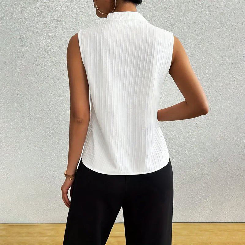 Effortless Ribbed Blouse for Women with Mock Neck Sleeveless Relaxed Tank Style