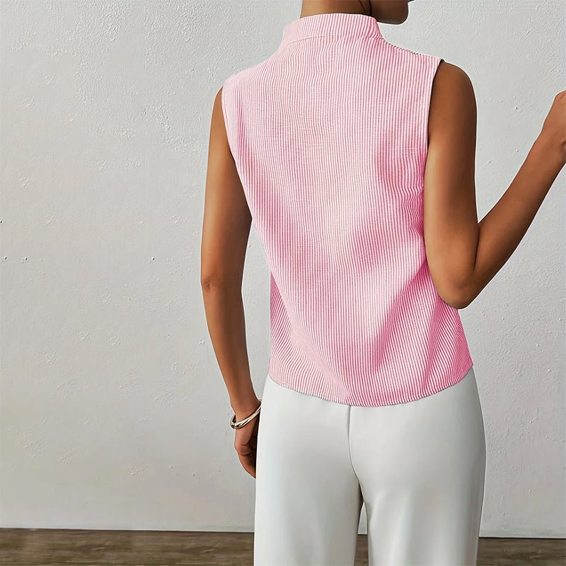 Effortless Ribbed Blouse for Women with Mock Neck Sleeveless Relaxed Tank Style