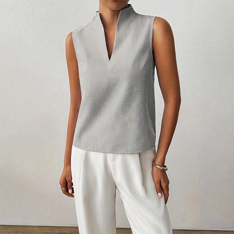 Effortless Ribbed Blouse for Women with Mock Neck Sleeveless Relaxed Tank Style