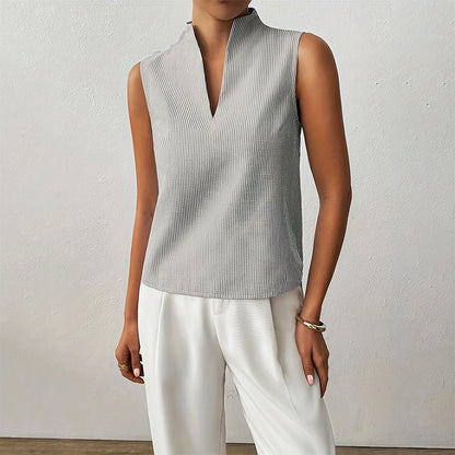 Effortless Ribbed Blouse for Women with Mock Neck Sleeveless Relaxed Tank Style