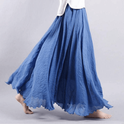Effortless Linen Maxi Skirt for Women with Elastic Waist Ruffled Hem Flowing Bohemian Style